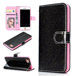 For iPhone 8 Glitter Powder Horizontal Flip Leather Case with Card Slots & Holder & Photo Frame & Wallet(Black)