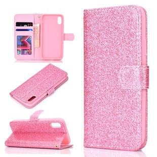 For iPhone XS Glitter Powder Horizontal Flip Leather Case with Card Slots & Holder & Photo Frame & Wallet(Pink)