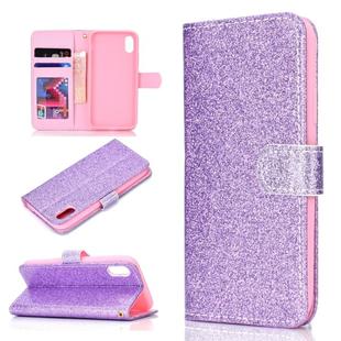 For iPhone XS Glitter Powder Horizontal Flip Leather Case with Card Slots & Holder & Photo Frame & Wallet(Purple)