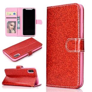 For iPhone XS Max Glitter Powder Horizontal Flip Leather Case with Card Slots & Holder & Photo Frame & Wallet(Red)