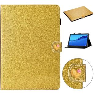 For Huawei MediaPad M5 Lite 10.1 Glitter Powder Love Buckle Horizontal Flip Leather Case with Holder & Card Slots(Gold)