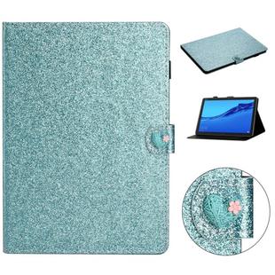 For Huawei MediaPad M5 Lite 10.1 Glitter Powder Love Buckle Horizontal Flip Leather Case with Holder & Card Slots(Blue)