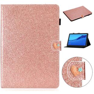 For Huawei MediaPad M5 Lite 10.1 Glitter Powder Love Buckle Horizontal Flip Leather Case with Holder & Card Slots(Rose Gold)