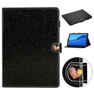 For Huawei MediaPad M5 Lite 10.1 Glitter Powder Love Buckle Horizontal Flip Leather Case with Holder & Card Slots(Black)