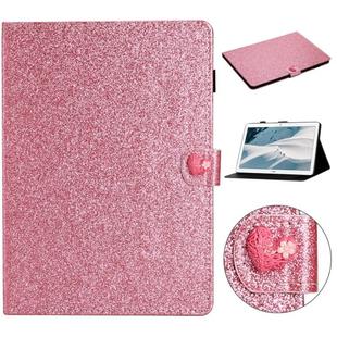 For Huawei MediaPad T3 10 Glitter Powder Love Buckle Horizontal Flip Leather Case with Holder & Card Slots(Pink)