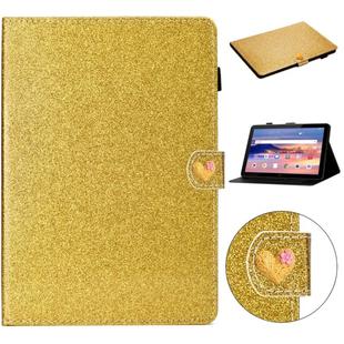 For Huawei MediaPad T5 10 inch Glitter Powder Love Buckle Horizontal Flip Leather Case with Holder & Card Slots(Gold)