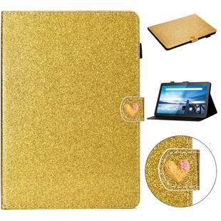 For Lenovo Tab M10 X605F X505 Glitter Powder Love Buckle Horizontal Flip Leather Case with Holder & Card Slots(Gold)