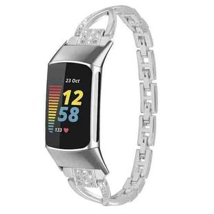 For Fitbit Charge 5 Diamond Metal Watch Band(Silver)