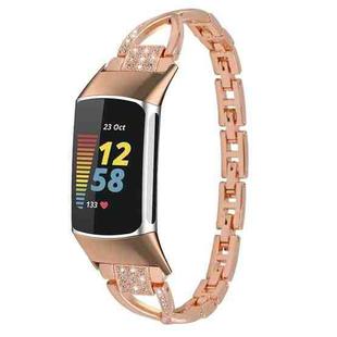 For Fitbit Charge 3 / 4 Diamond Metal Watch Band(Rose Gold)