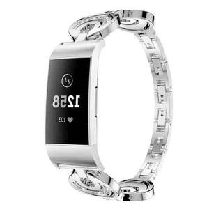 For Fitbit Charge 2 Sun Moon Star Diamond Metal Watch Band(Silver)