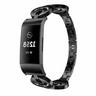 For Fitbit Charge 5 Sun Moon Star Diamond Metal Watch Band(Black)