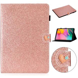 For Samsung Galaxy Tab A 10.1 T510  Love Buckle Glitter Horizontal Flip Leather Case with Holder & Card Slots(Rose Gold)