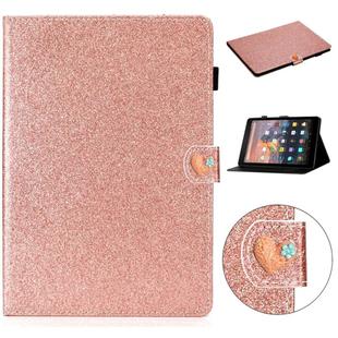 For Amazon Kindle 4/3/2/1 Love Buckle Glitter Horizontal Flip Leather Case with Holder & Card Slots(Rose Gold)