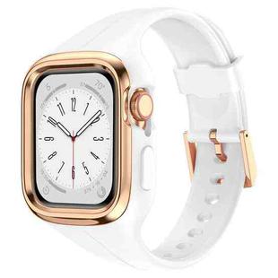 Stainless Steel Frame Silicone Watch Band For Apple Watch Series 9&8&7 41mm / SE 3&SE 2&6&SE&5&4 40mm / 3&2&1 38mm(White)
