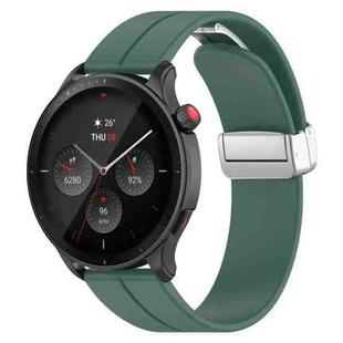 For Amazfit GTR 4 Magnetic Fold Clasp Silver Buckle Silicone Watch Band(Dark Green)
