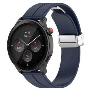 For Amazfit GTR 4 Magnetic Fold Clasp Silver Buckle Silicone Watch Band(Midnight Blue)