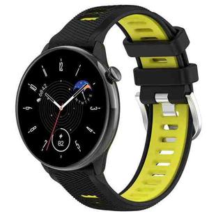 For Amazfit GTR Mini 20mm Cross Texture Two Color Silicone Stainless Steel Buckle Watch Band(Black Lime Green)