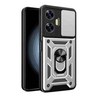 For Realme C55 4G Sliding Camera Cover Design TPU+PC Phone Case(Silver)