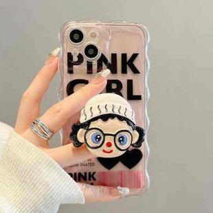 For iPhone 14 Pro Max Cartoon Glasses Girl Holder Phone Case(Pink)
