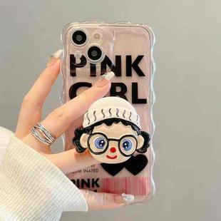 For iPhone 14 Pro Cartoon Glasses Girl Holder Phone Case(Pink)