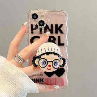 For iPhone 12 Pro Cartoon Glasses Girl Holder Phone Case(Pink)