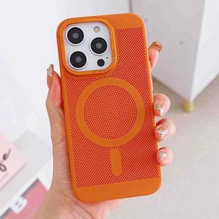 For iPhone 14 Grid Cooling MagSafe Magnetic Phone Case(Orange Yellow)