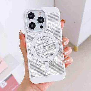 For iPhone 14 Plus Grid Cooling MagSafe Magnetic Phone Case(Ivory White)