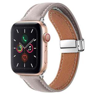 Folding Buckle Genuine Leather Watch Band For Apple Watch Ultra 49mm / Series 8&7 45mm / SE 2&6&SE&5&4 44mm / 3&2&1 42mm(Grey)