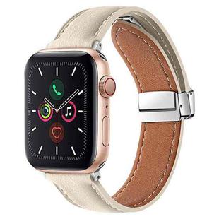 Folding Buckle Genuine Leather Watch Band For Apple Watch Ultra 49mm / Series 8&7 45mm / SE 2&6&SE&5&4 44mm / 3&2&1 42mm(White)