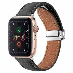 Folding Buckle Genuine Leather Watch Band For Apple Watch Series 8&7 41mm / SE 2&6&SE&5&4 40mm / 3&2&1 38mm(Black)
