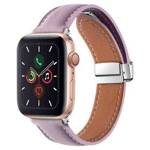 Folding Buckle Genuine Leather Watch Band For Apple Watch Series 8&7 41mm / SE 2&6&SE&5&4 40mm / 3&2&1 38mm(Purple)