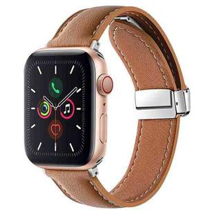 Folding Buckle Genuine Leather Watch Band For Apple Watch Series 8&7 41mm / SE 2&6&SE&5&4 40mm / 3&2&1 38mm(Brown)