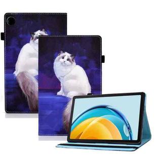 For Huawei Matepad SE 10.4 2022 Colored Drawing Stitching Elastic Band Leather Tablet Case(White Cat)
