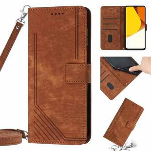 For vivo Y16 / Y02s Skin Feel Stripe Pattern Leather Phone Case with Lanyard(Brown)