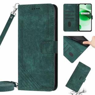 Skin Feel Stripe Pattern Leather Phone Case with Lanyard for Realme 9 Pro / 9 5G EU / V25 / OnePlus Nord CE 2 Lite 5G(Green)