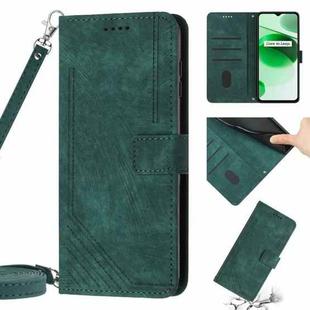 Skin Feel Stripe Pattern Leather Phone Case with Lanyard for Realme C12 / C15 / C25 / C25s / 7i Global / Narzo 20 / Narzo 30A(Green)
