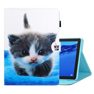 For Huawei MediaPad M5 lite Coloured Drawing Horizontal Flip Leather Case with Holder & Card Slot & Sleep / Wake-up Function(Blue White Cat)