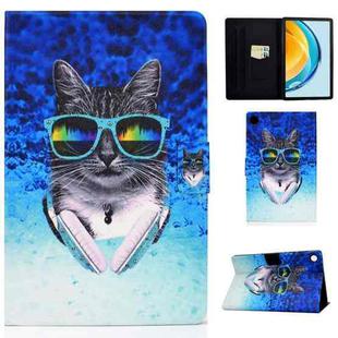 For Huawei Matepad SE 10.4 2022 Electric Pressed Colored Drawing Leather Tablet Case(Headphone Cat)