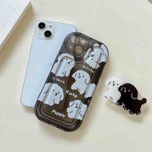 For iPhone 14 Pro Max Airbag Frame Puppy Pattern TPU Holder Phone Case(Transparent Black)