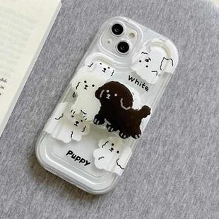 For iPhone 14 Airbag Frame Puppy Pattern TPU Holder Phone Case(Transparent)