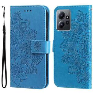 For Xiaomi Redmi Note 12 4G Global 7-petal Flowers Embossing Leather Phone Case(Blue)
