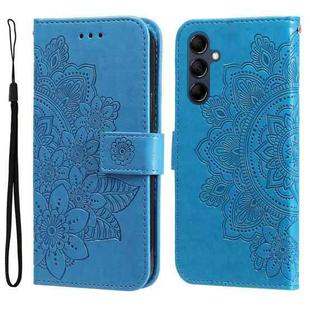 For Samsung Galaxy M14 5G 7-petal Flowers Embossing Leather Phone Case(Blue)