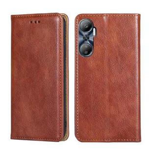 For Infinix Hot 20 4G Gloss Oil Solid Color Magnetic Leather Phone Case(Brown)