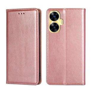 For Realme C55 4G Gloss Oil Solid Color Magnetic Leather Phone Case(Rose Gold)