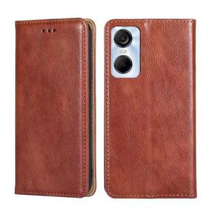 For Tecno Pop 6 Pro Gloss Oil Solid Color Magnetic Leather Phone Case(Brown)