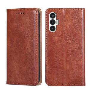 For Tecno Pova 3 Gloss Oil Solid Color Magnetic Leather Phone Case(Brown)