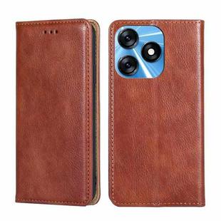 For Tecno Spark 10 4G Gloss Oil Solid Color Magnetic Leather Phone Case(Brown)