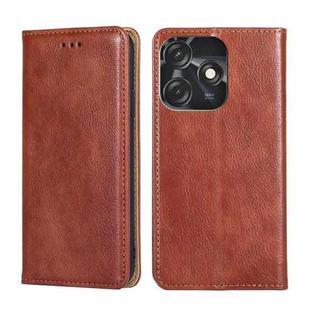 For Tecno Spark 10C Gloss Oil Solid Color Magnetic Leather Phone Case(Brown)