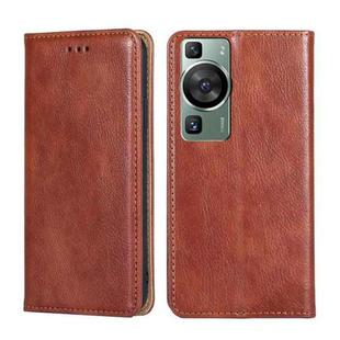 For Huawei P60 / P60 Pro Gloss Oil Solid Color Magnetic Leather Phone Case(Brown)
