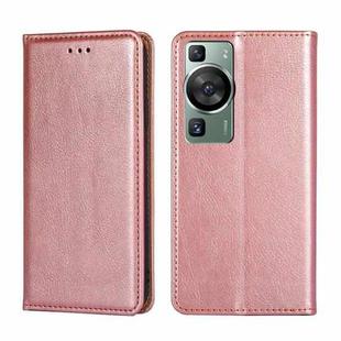 For Huawei P60 / P60 Pro Gloss Oil Solid Color Magnetic Leather Phone Case(Rose Gold)